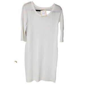 NWT‎ Tea N Rose Knit Sheath Dress Women's L Off White Split 3/4 Bow Sleeves